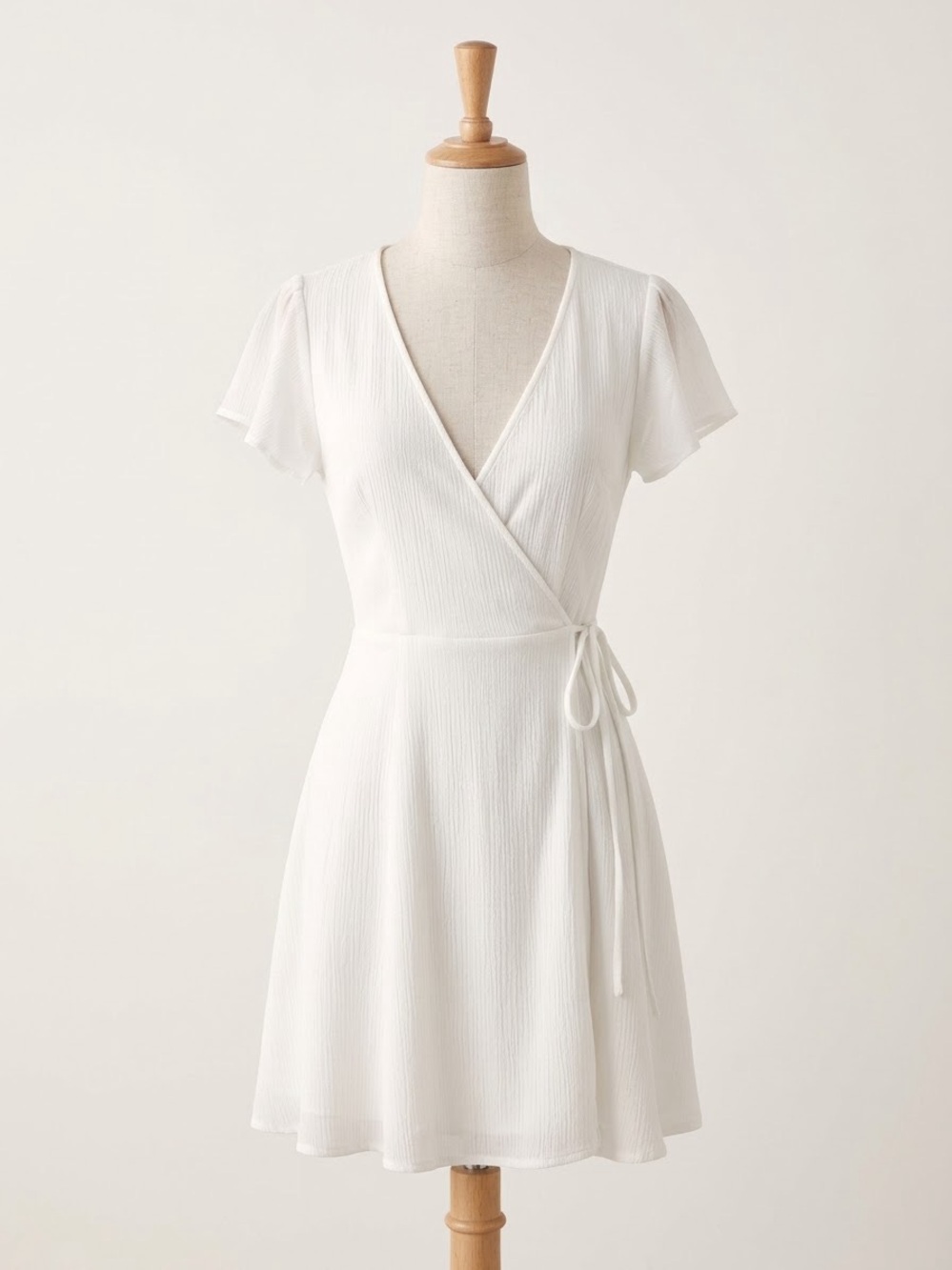 Lulu's Ivory Wrap Mini Dress with Flutter Sleeves